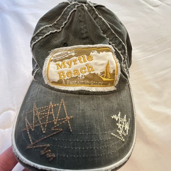 Myrtle Beach South Carolina Strand Blue Gray Twill Baseball Cap Hat Distressed - Picture 7 of 7